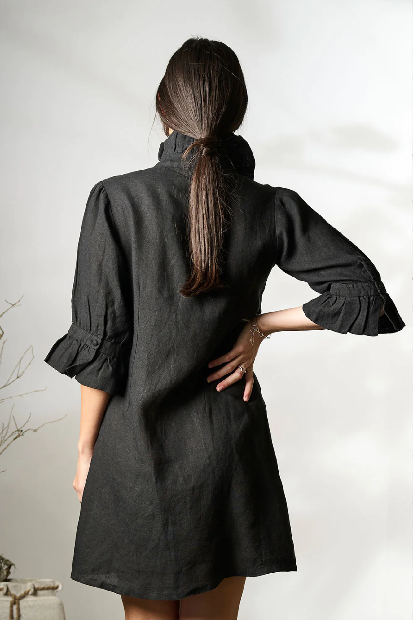 'Palazzo' Linen Dress - Black