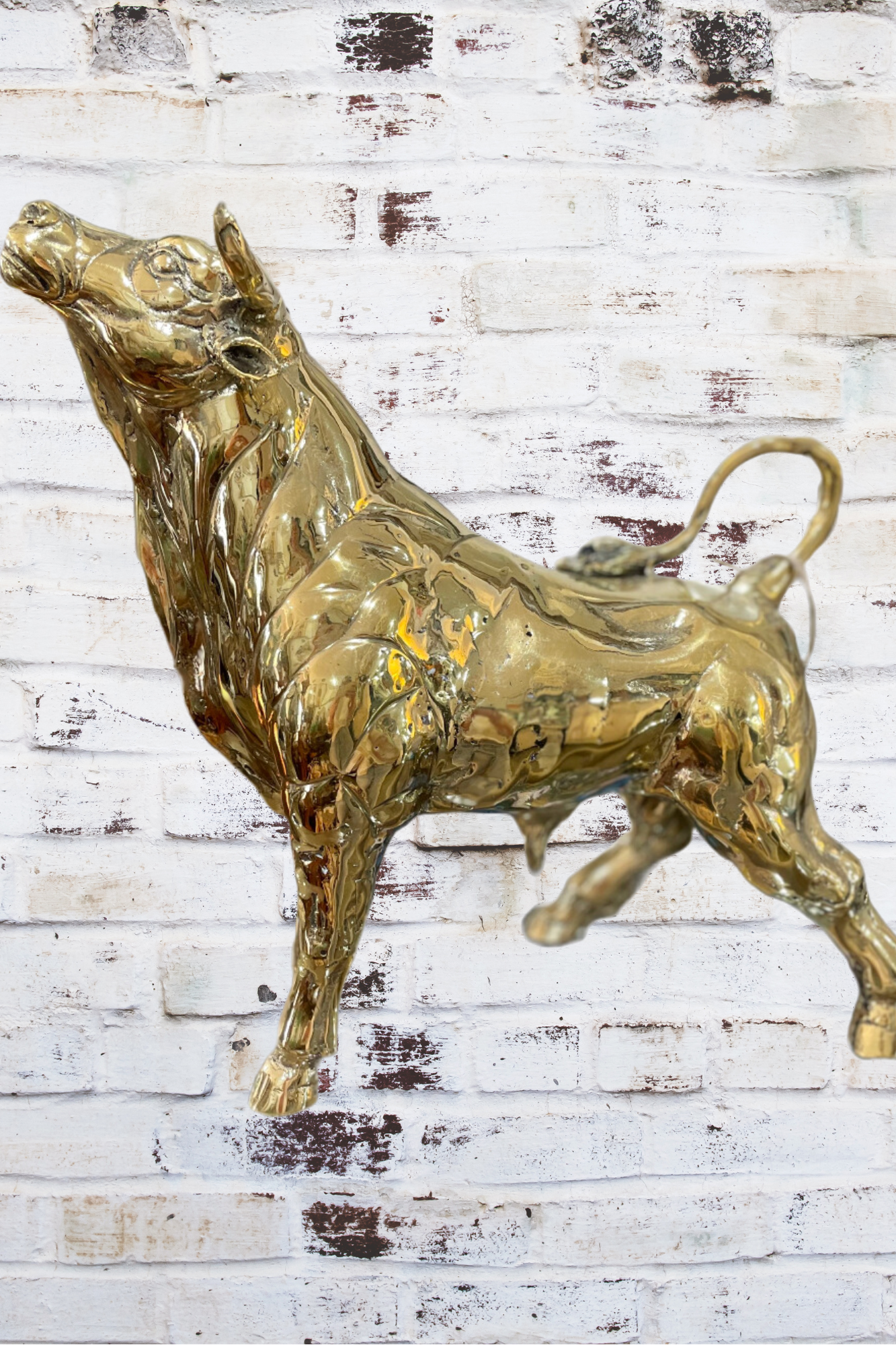 'Heads Up' - Brass Bull Statue - Large