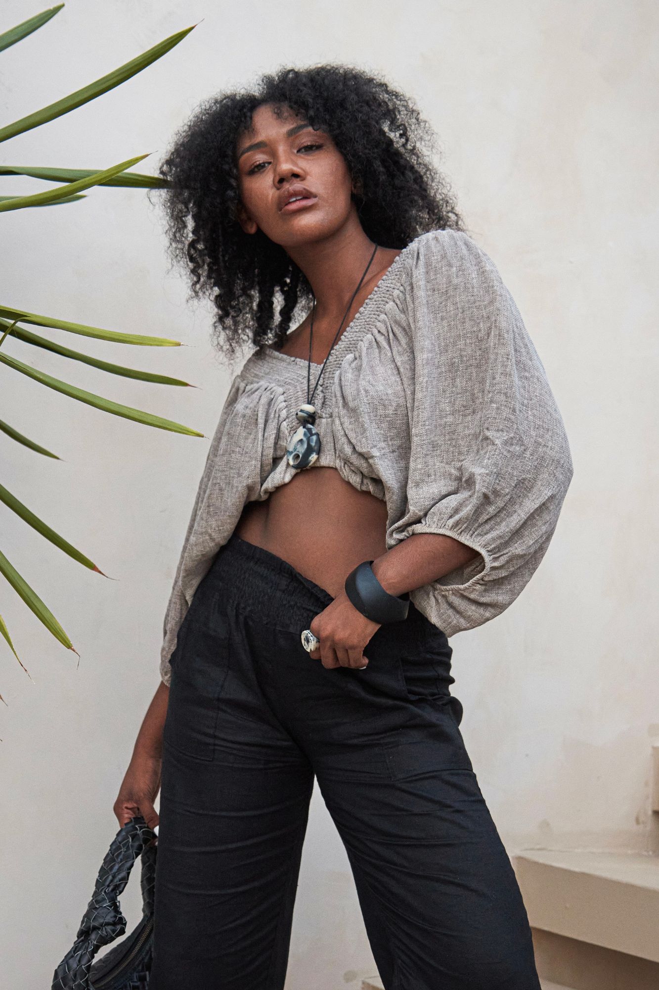 'Cancun' Linen Pant - White/Sand/Black