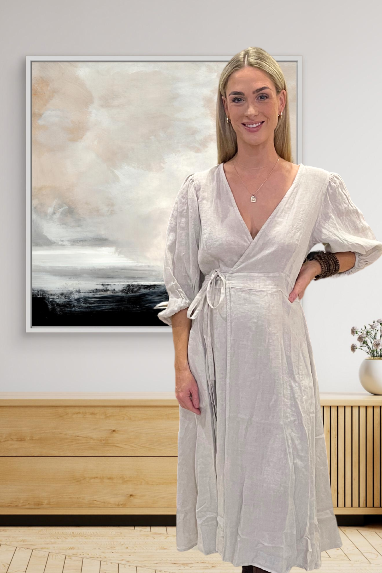 'Ali' Linen Dress - Black/ Natural