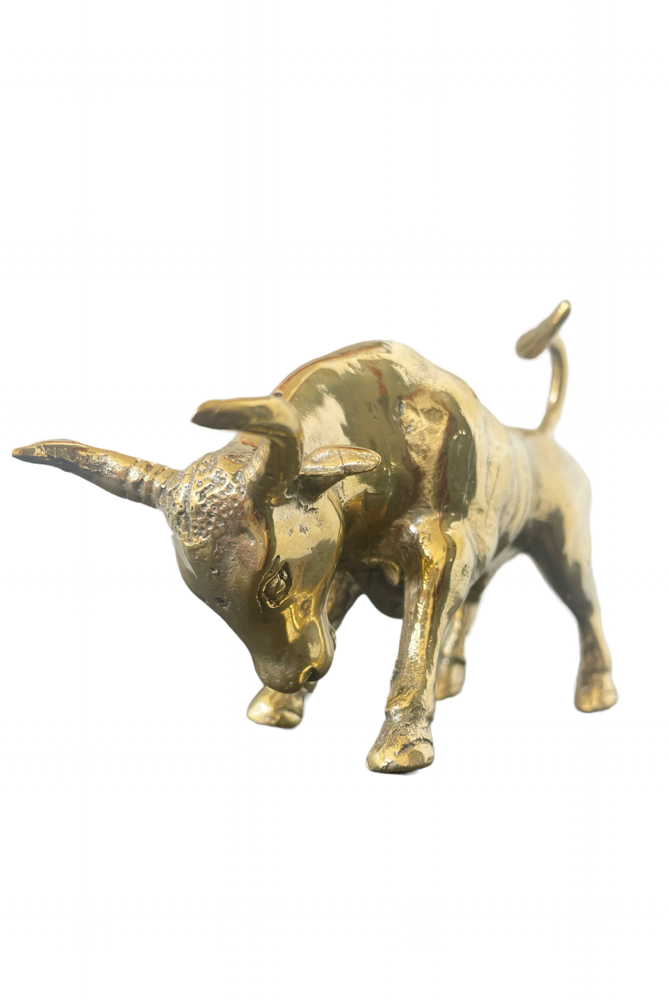 'Tail Up' - Brass Bull Statue - Small