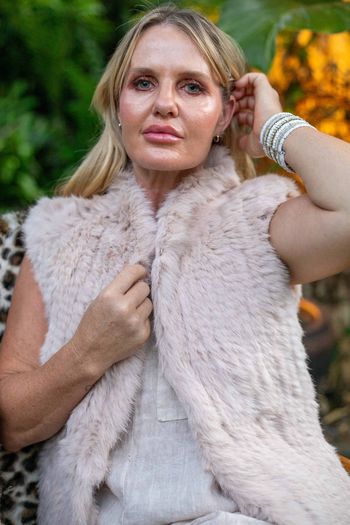 'Paris' Genuine Fur Vest - Soft Blush