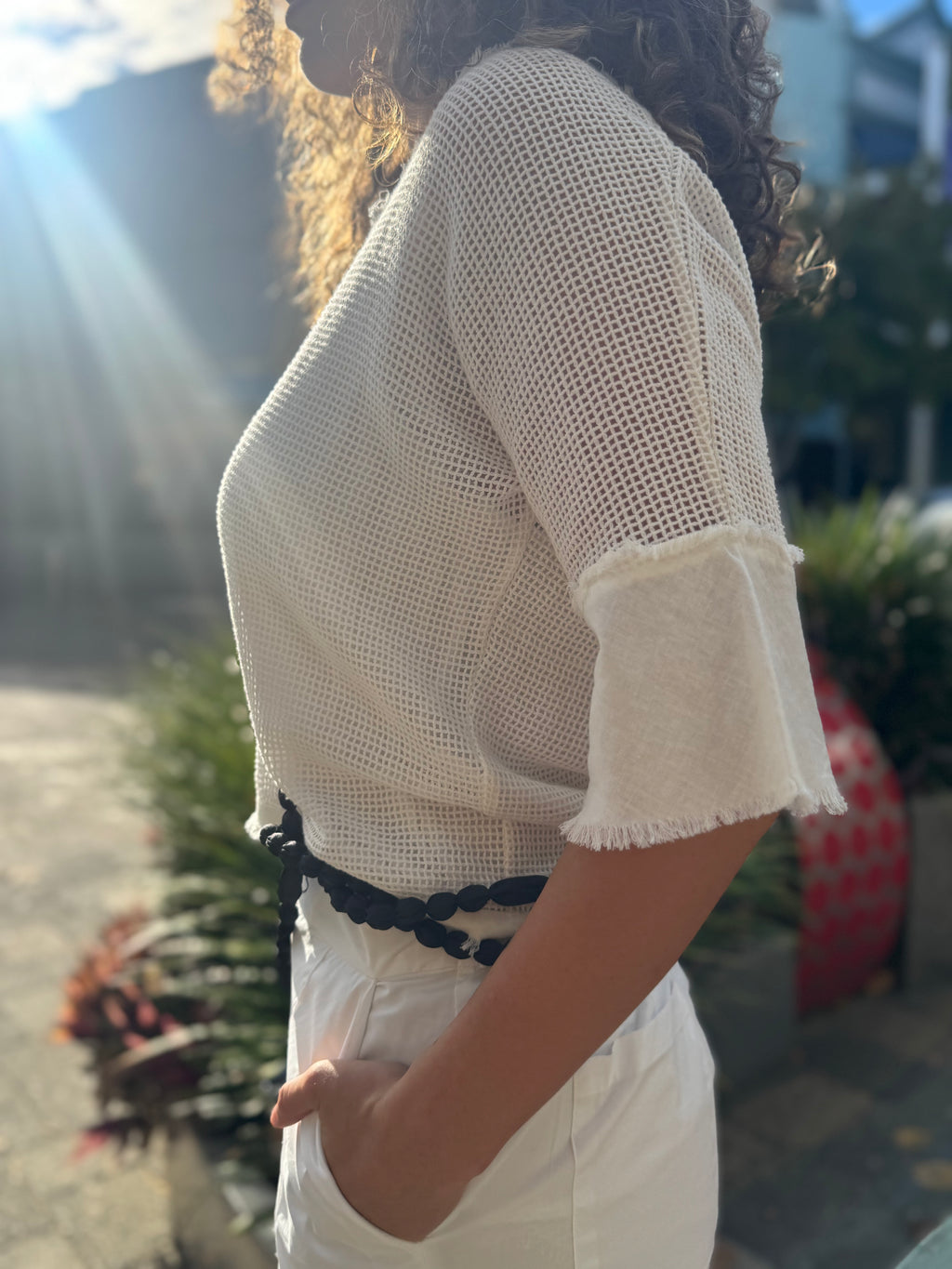 'Isla' Zip Mesh Top