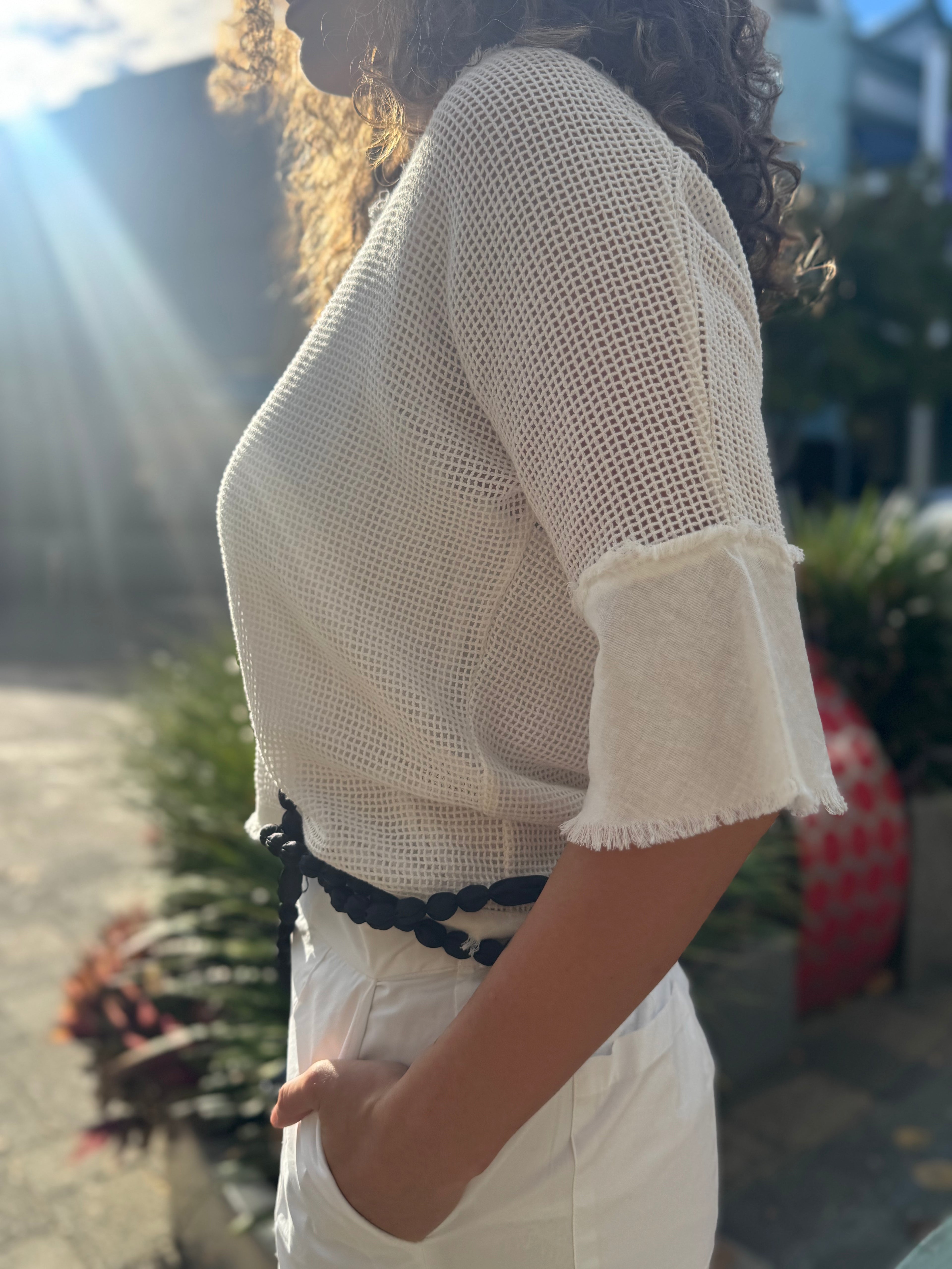 'Isla' Zip Mesh Top
