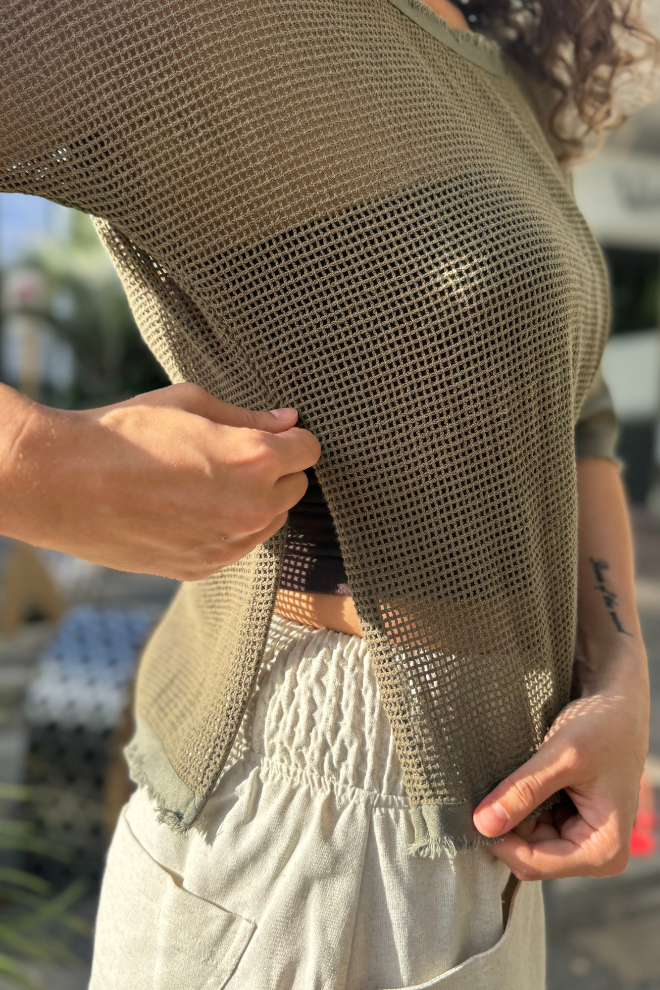 'Isla' Zip Mesh Top