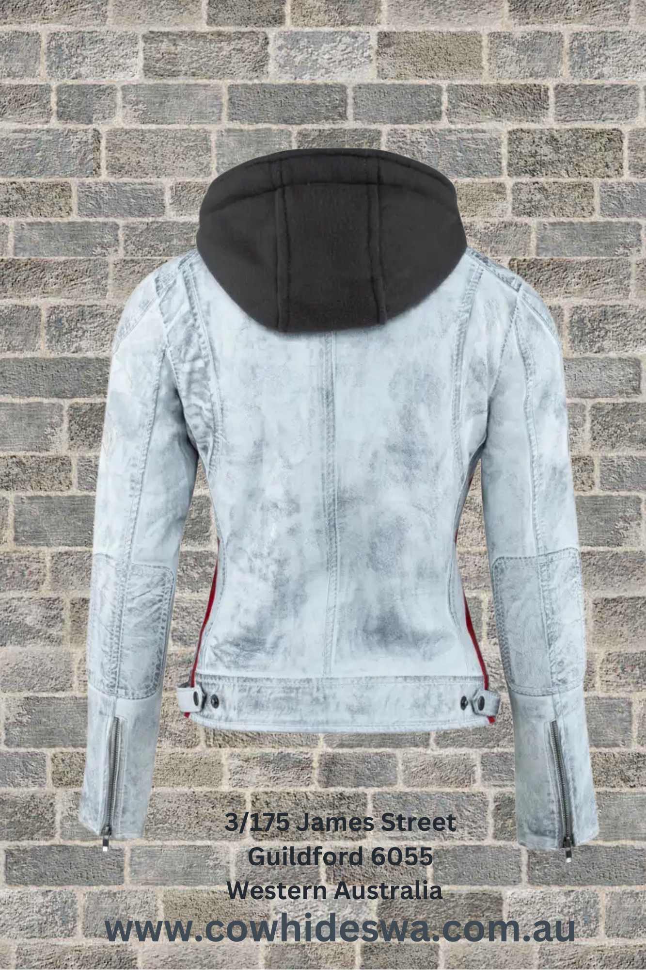 'Sixty-Six' Ladies Biker Leather Jacket - Antique Grey