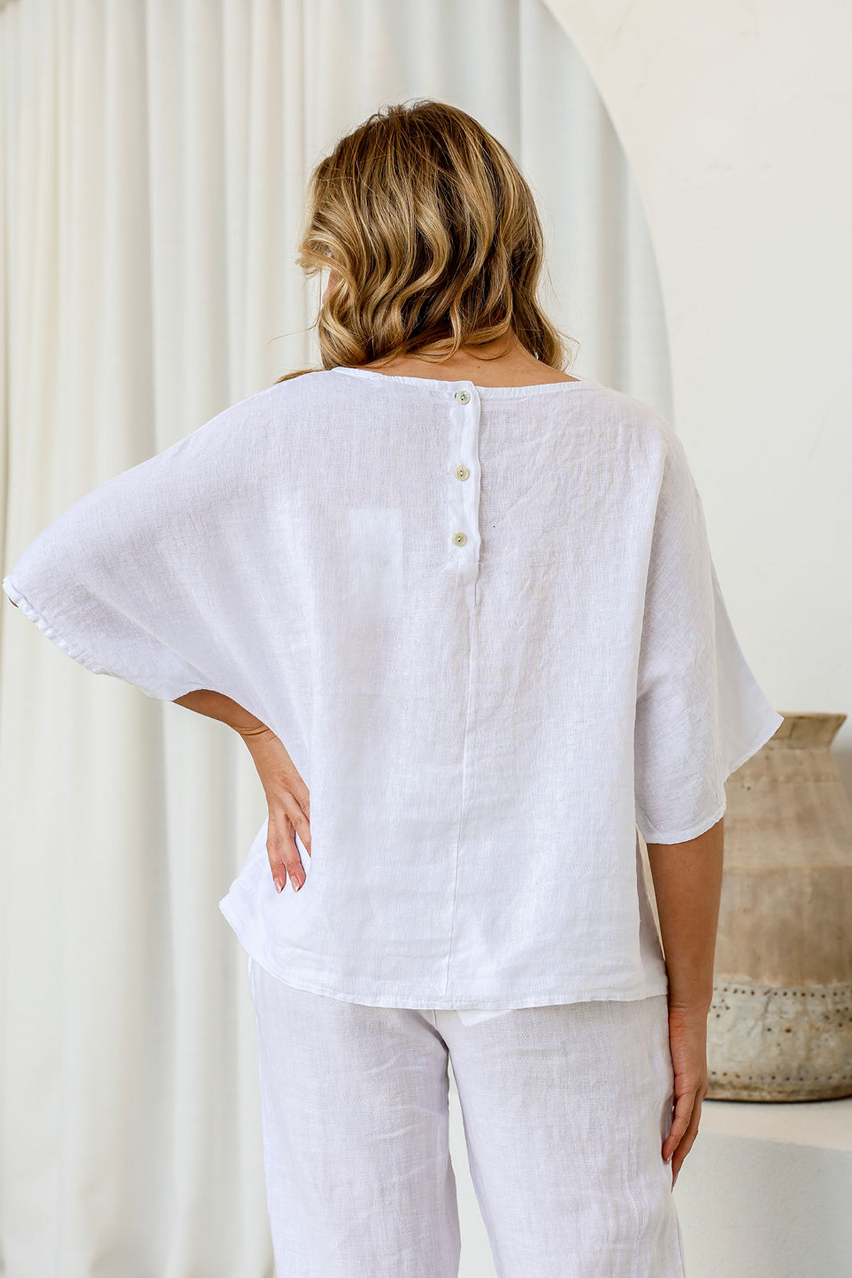 'Bianca' Linen Top - White