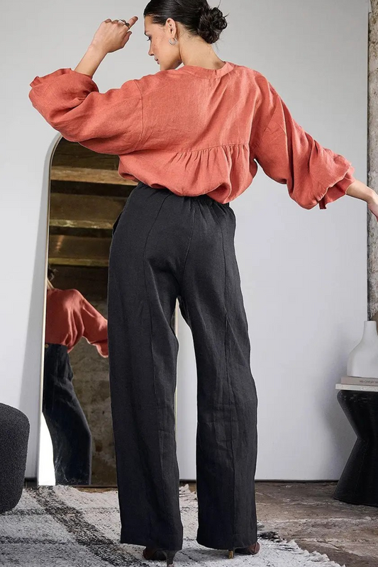 'Monica' Linen Pant - Black