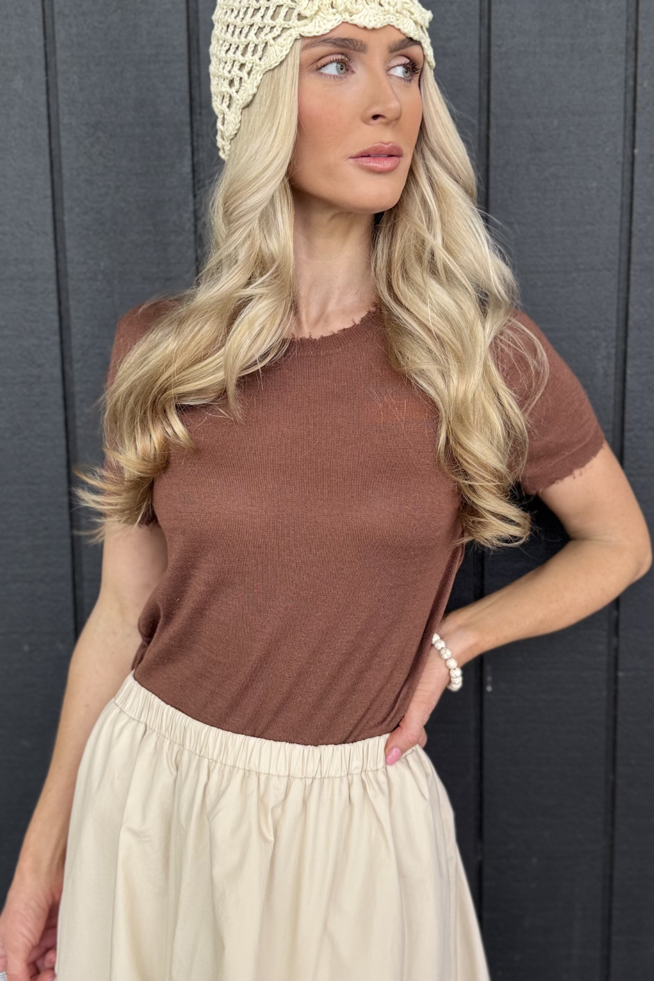 'Bridgette' Mongolian Short Sleeve - Cashmere Silk Knit