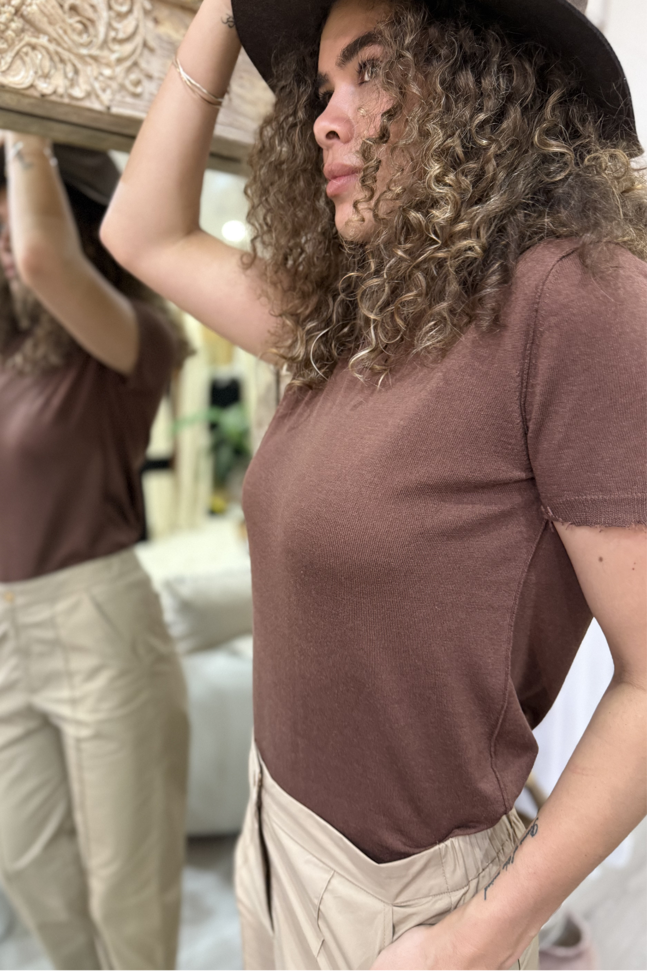 'Bridgette' Mongolian Short Sleeve - Cashmere Silk Knit