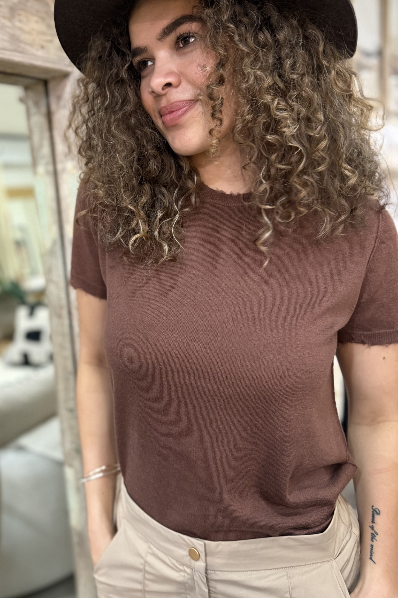 'Bridgette' Mongolian Short Sleeve - Cashmere Silk Knit