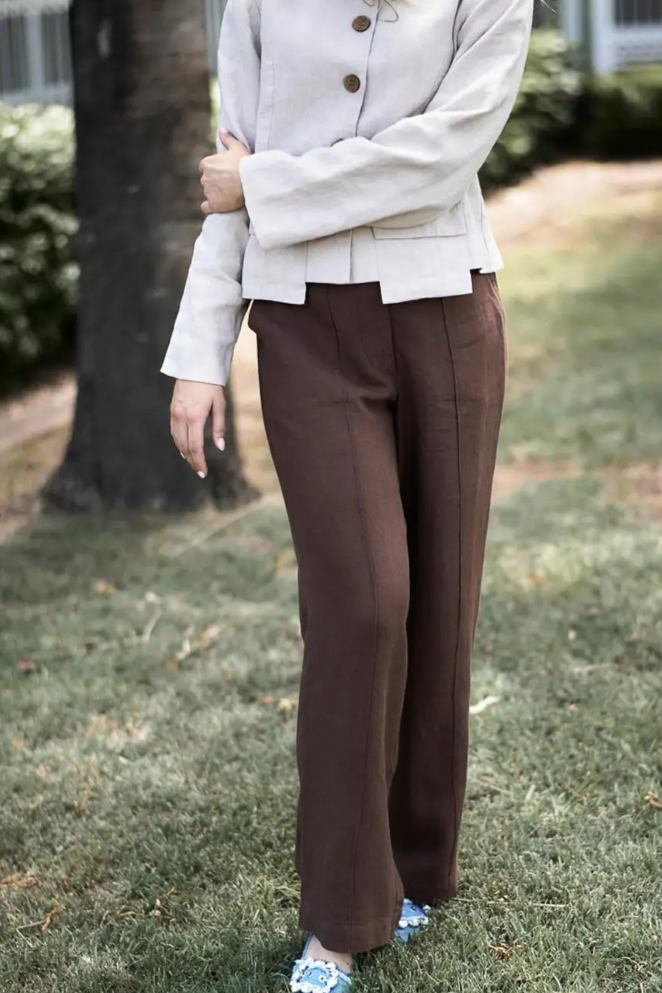'Monica' Tailored Linen Pant - Chocolate