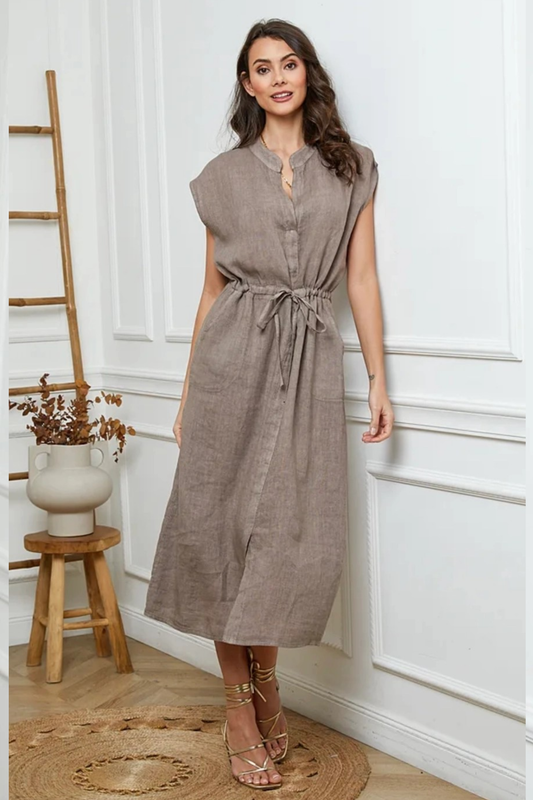'Crystal' Linen Dress - Mocha