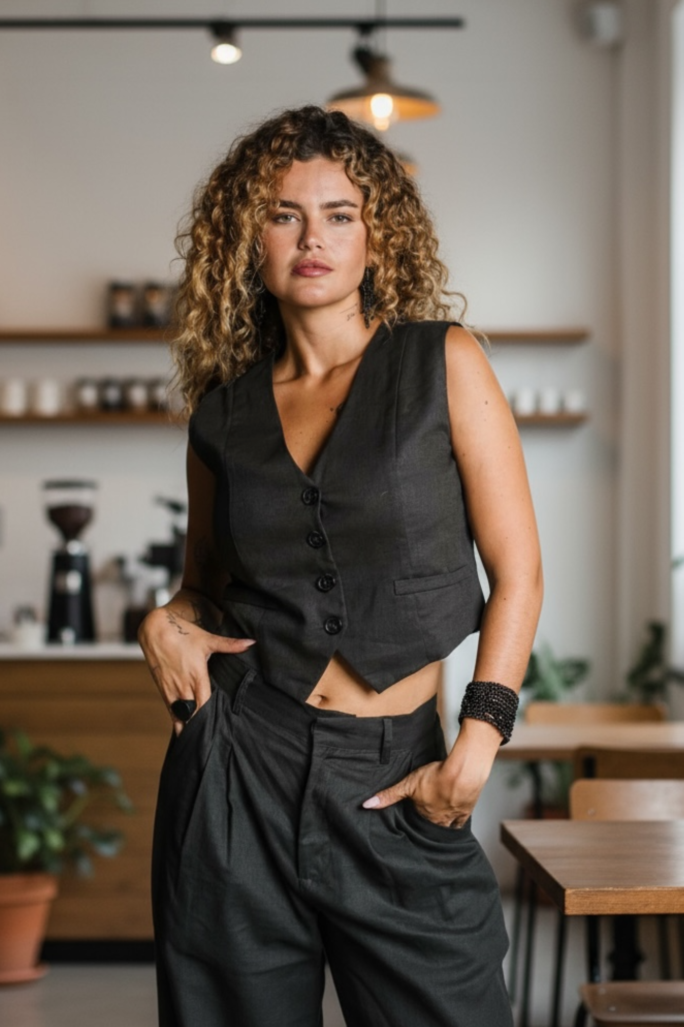 'Dixie' Linen Crop Vest