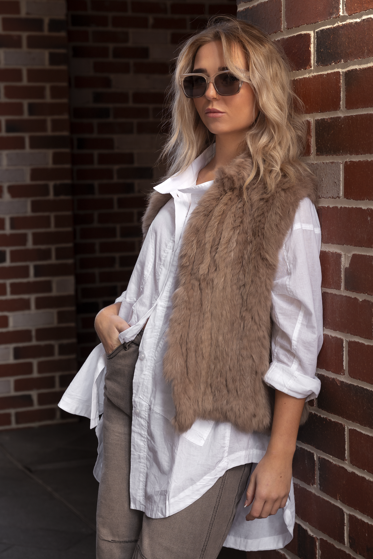 'Paris' Genuine Fur Vest - Latte