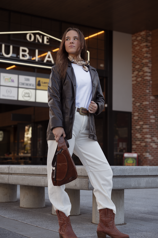 'Farrah' Leather Blazer - Dark Chocolate