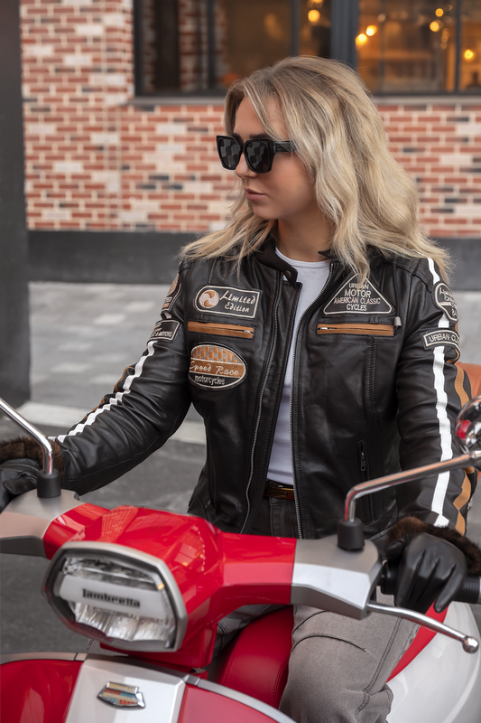 'Fifty- Eight' Ladies Motorbike Leather Jacket - Black
