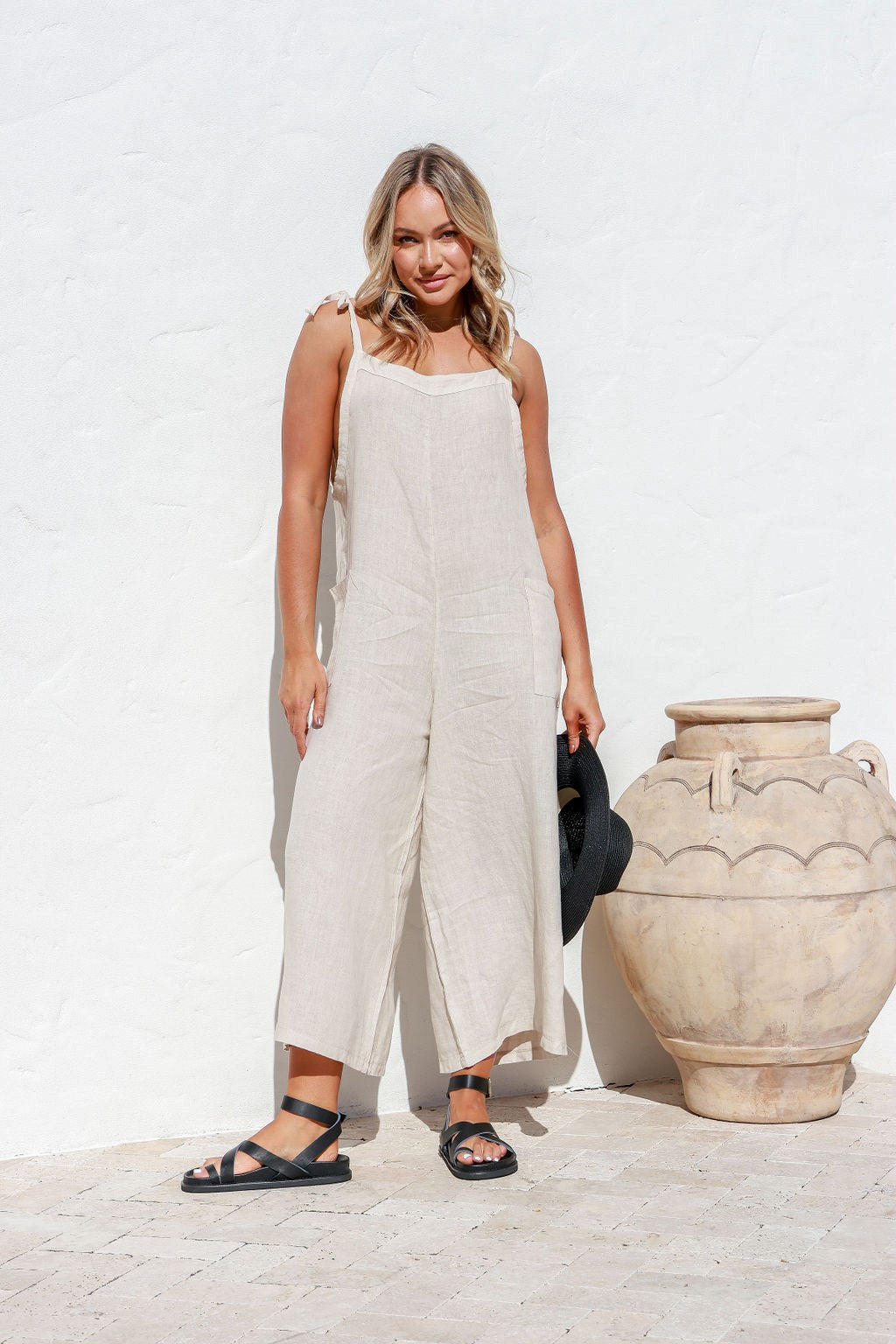 'Gelsa' Linen Jumpsuit - White In Stock