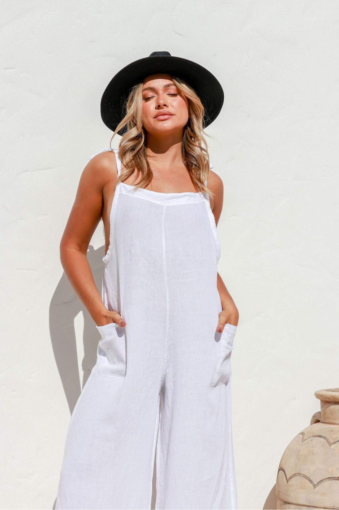 'Gelsa' Linen Jumpsuit - White In Stock