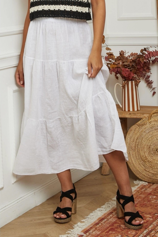 'Gypsy Rose' Linen Skirt - White