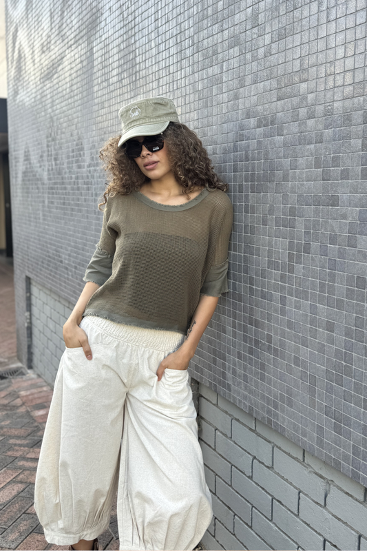 'Hannah' Linen / Cotton Pant - Black/Natural