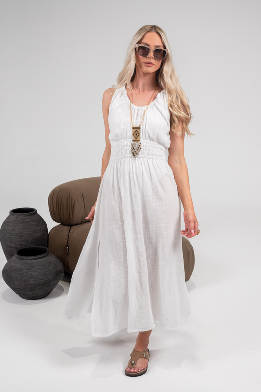 'Harper' Cotton Muslin Reversible Dress - White