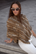 'Milan' Genuine Fur Poncho - Camel