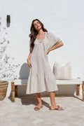 'Jenny' Linen Dress - Olive/Sand/Charcoal/Blush