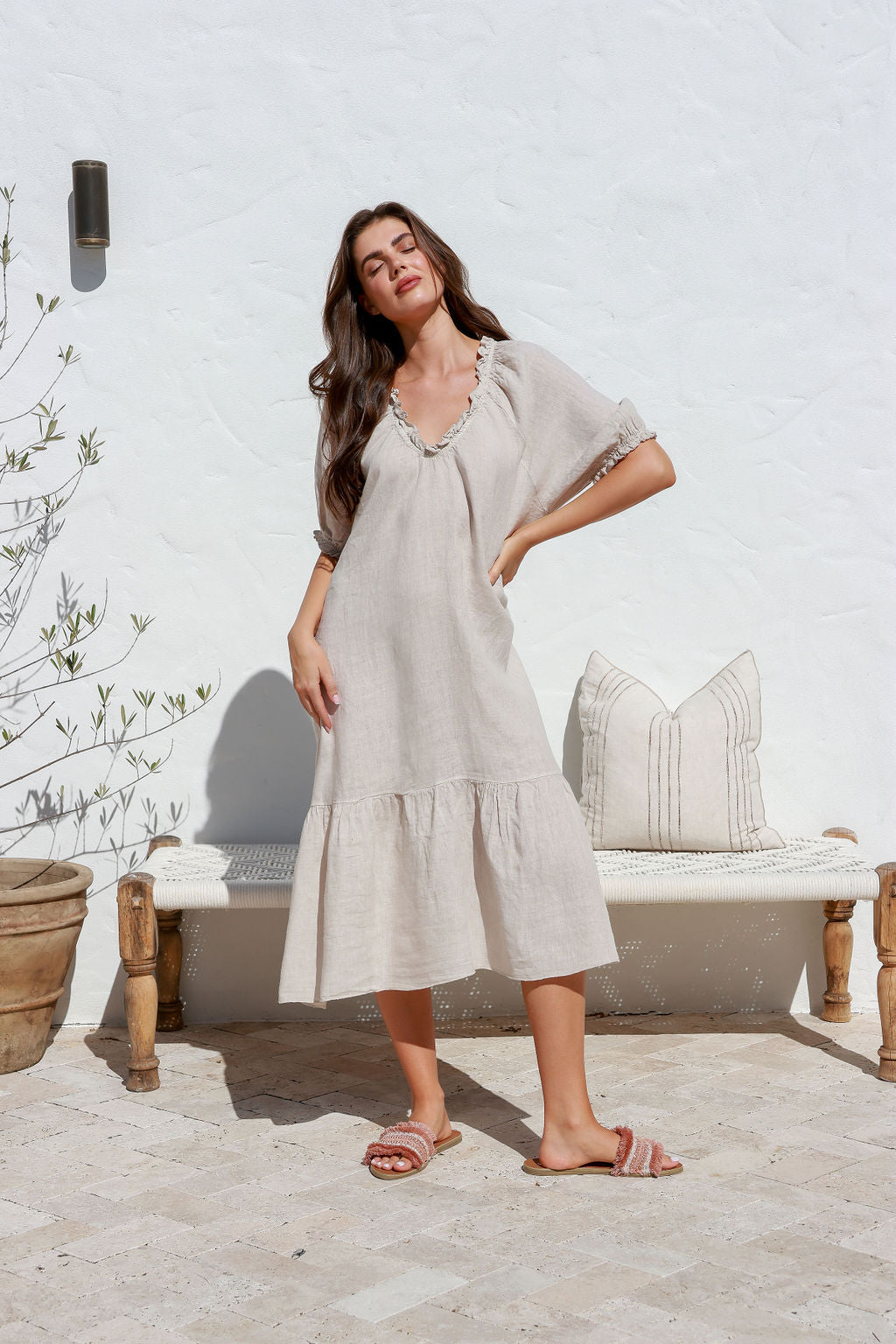 'Jenny' Linen Dress - Olive/Sand/Charcoal/Blush