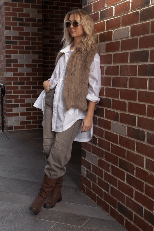 'Paris' Genuine Fur Vest - Latte