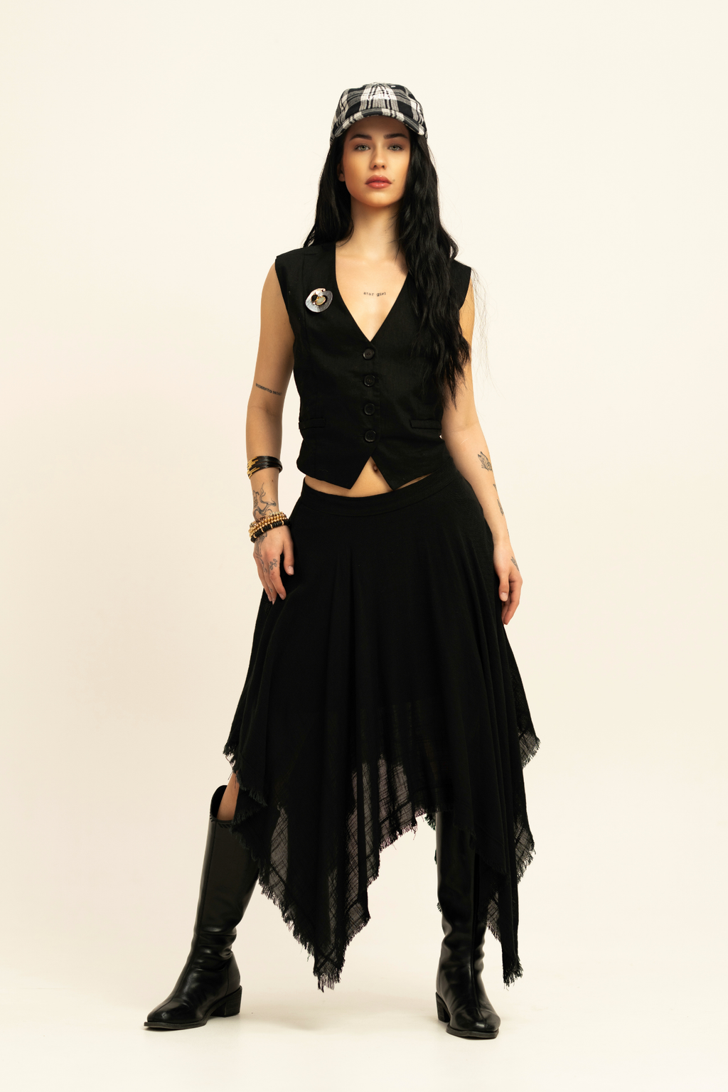 'Luminara' Linen Skirt - Black