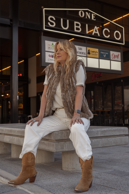 'Paris' Genuine Fur Vest - Hazelnut