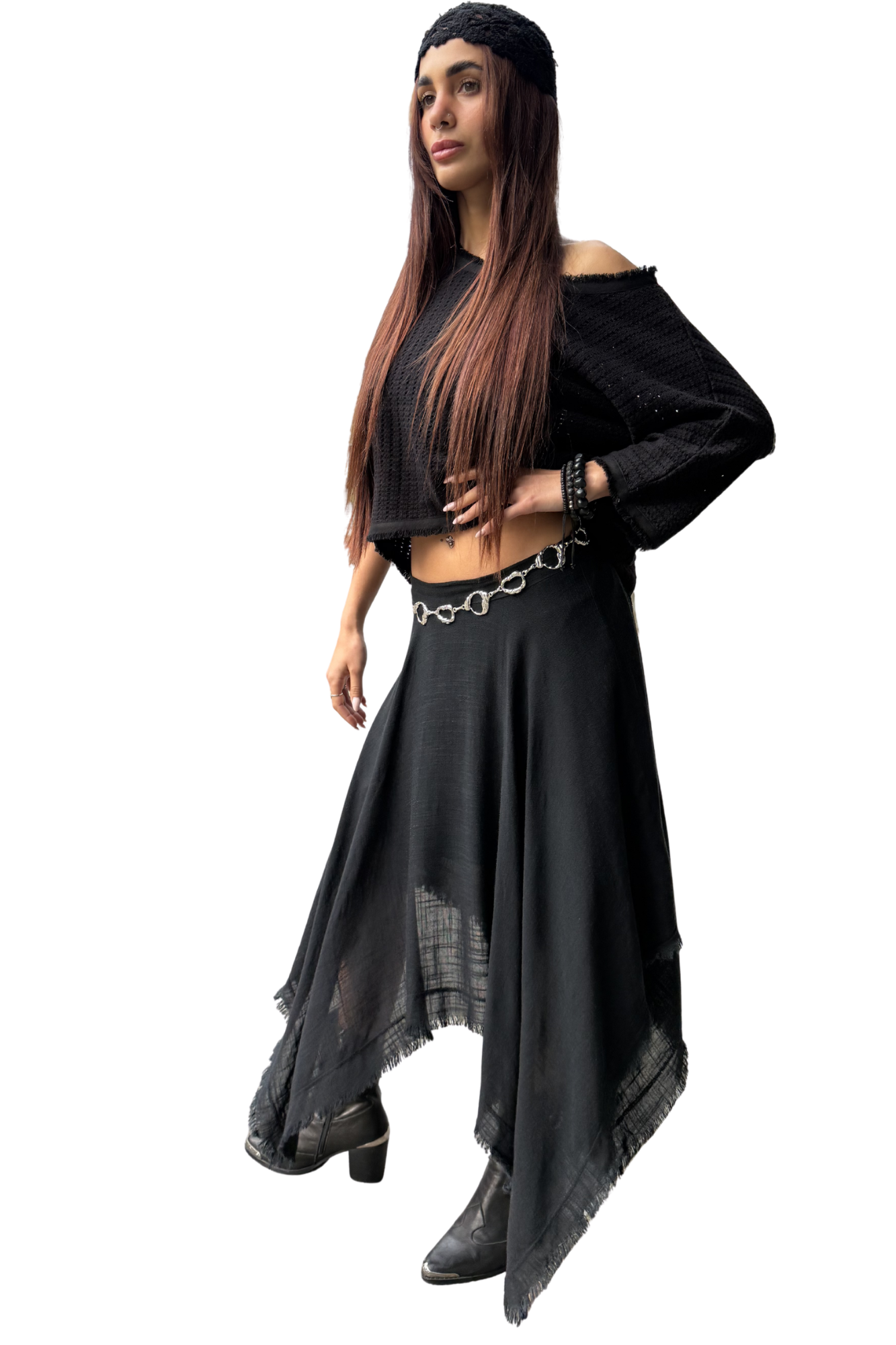 'Luminara' Linen Skirt - Black