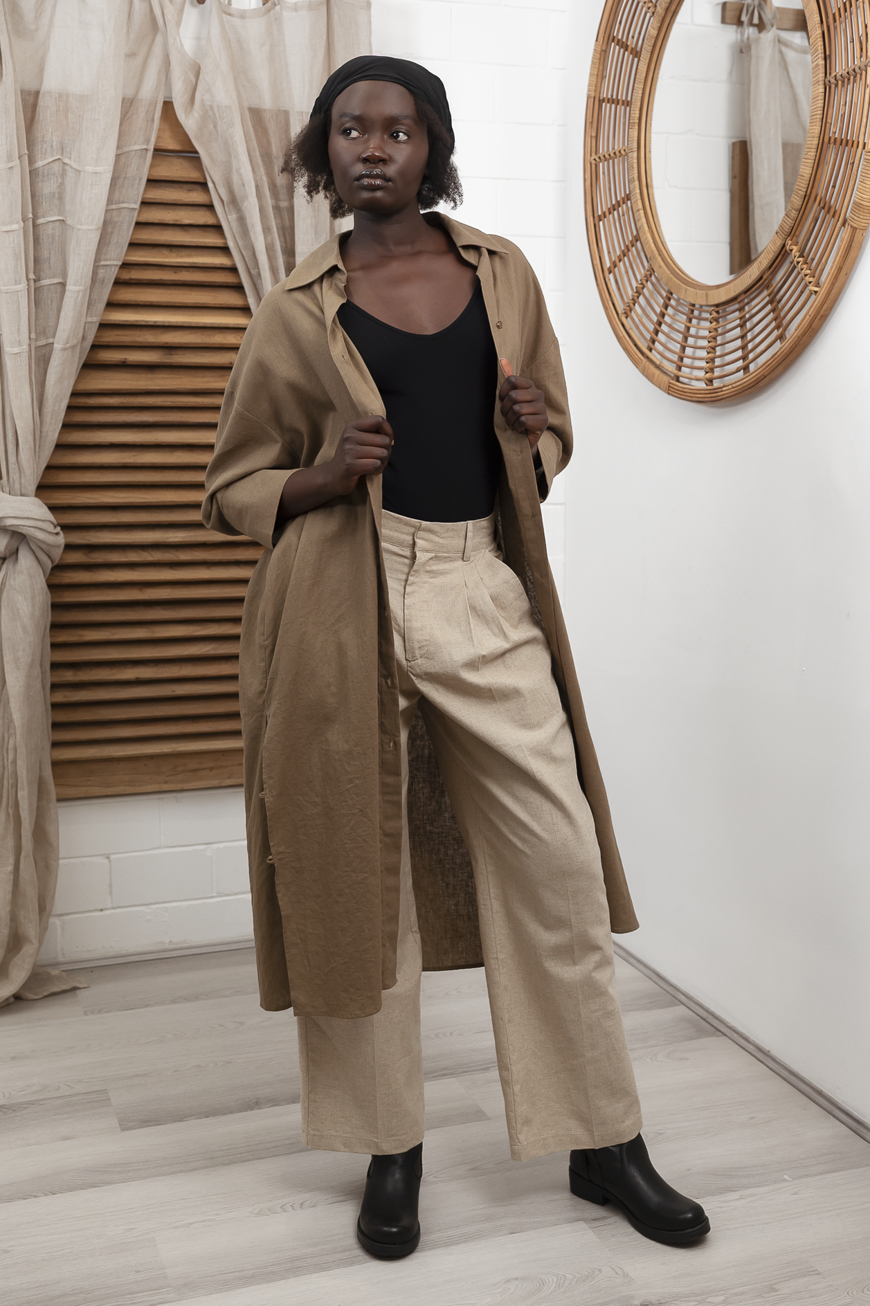 'Nadia' Linen Coat/Dress - Khaki
