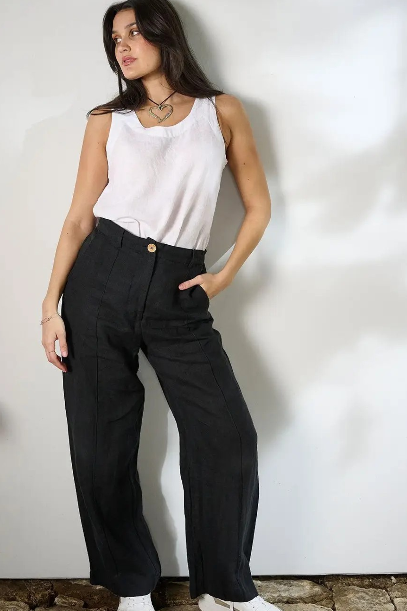 'Monica' Linen Pant - Black