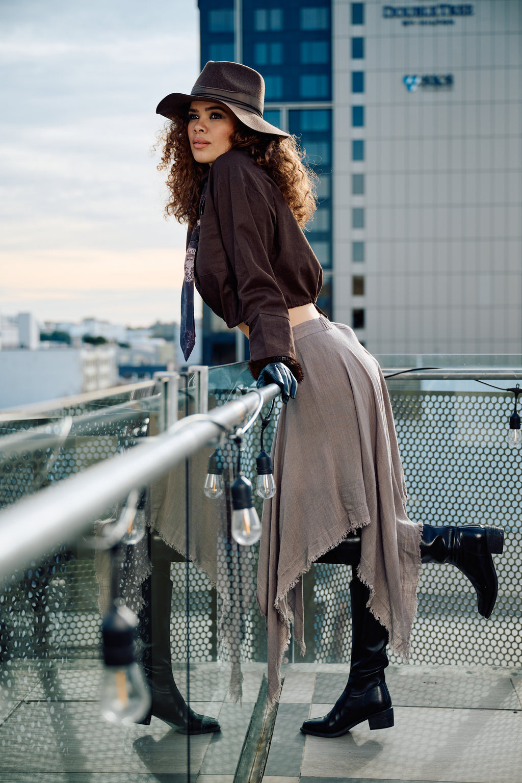 'Luminara' Linen Skirt - Pebble