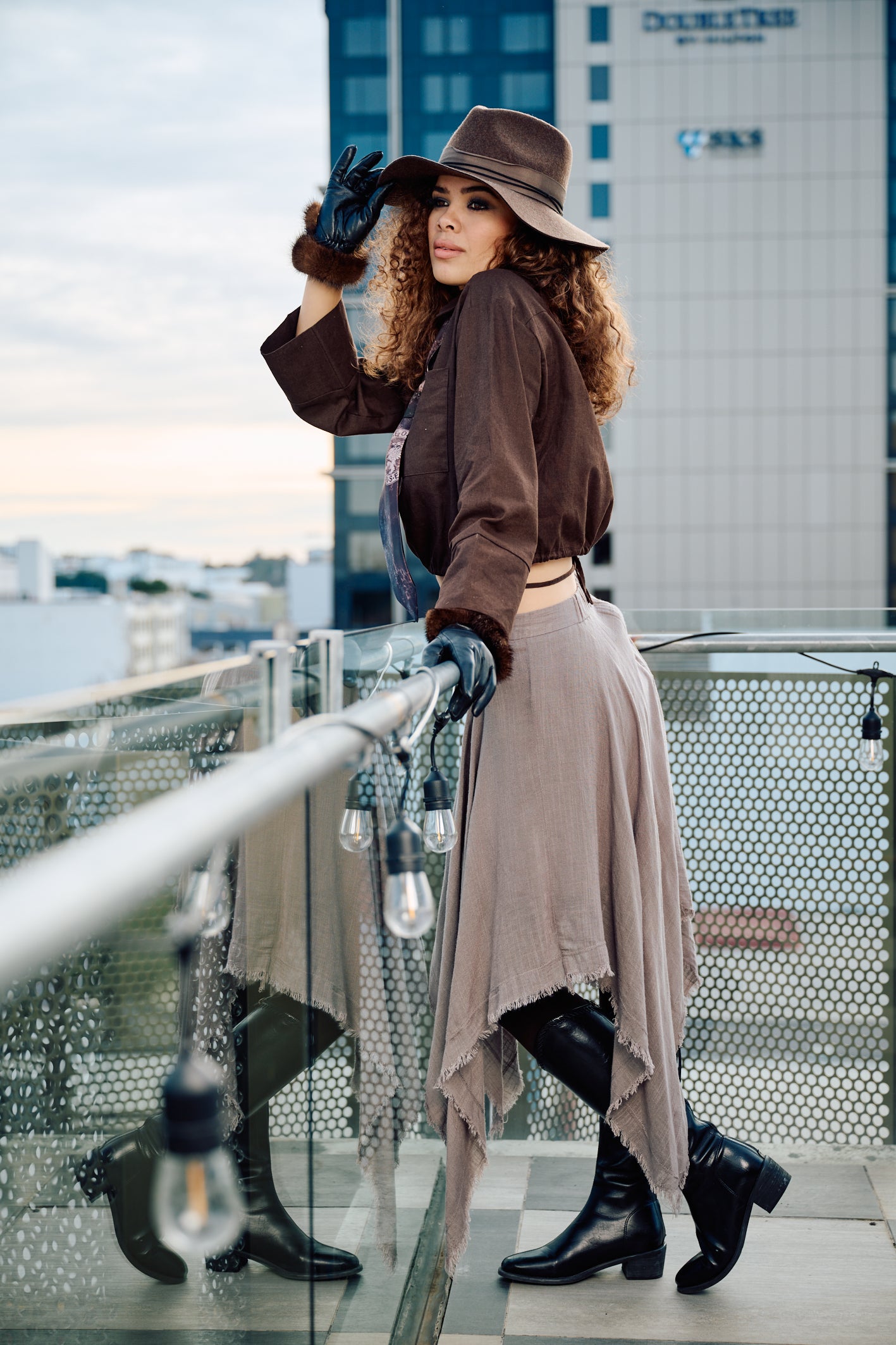 'Luminara' Linen Skirt - Pebble
