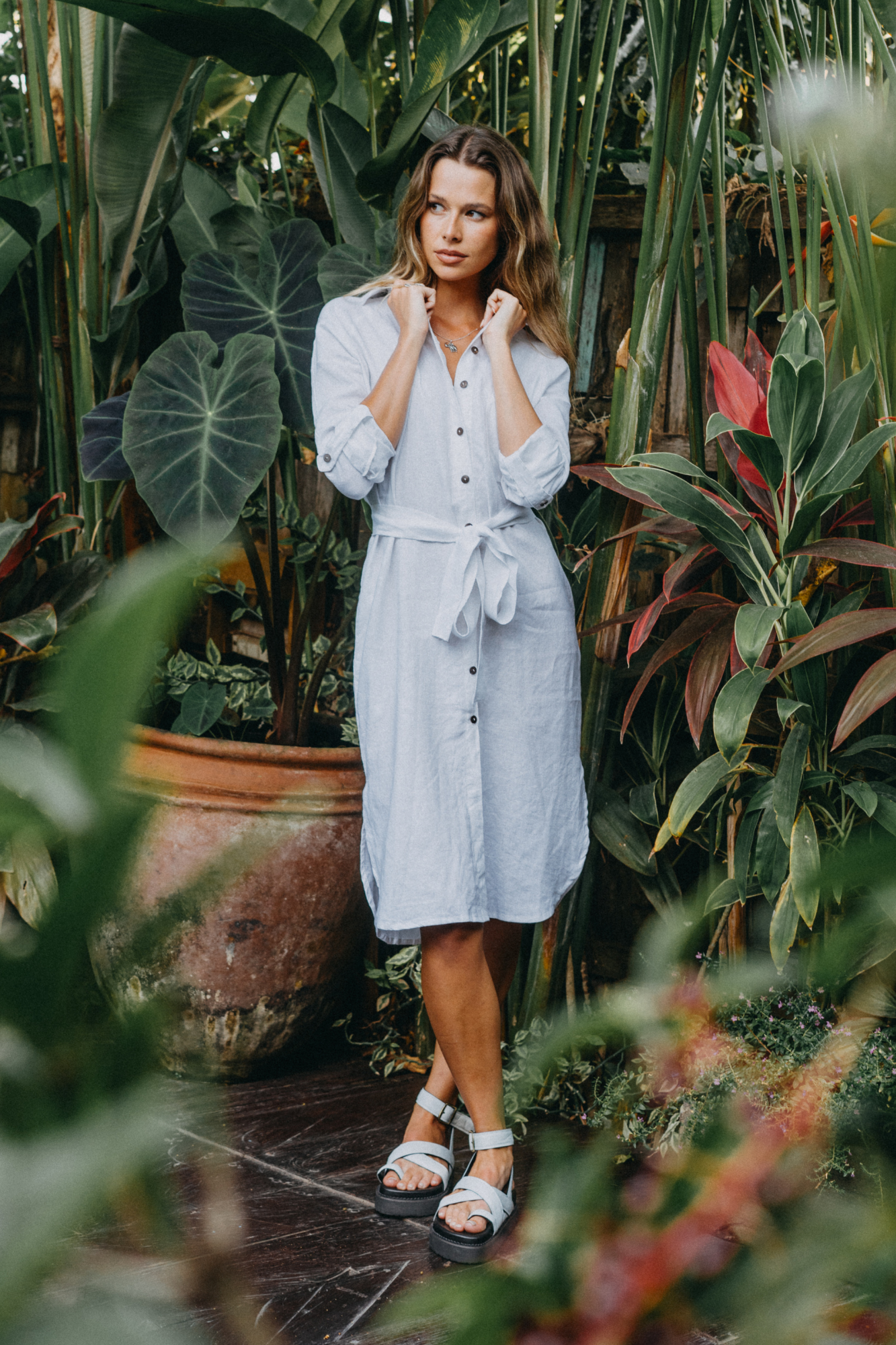 TMB Essential Linen Shirt Dress - White