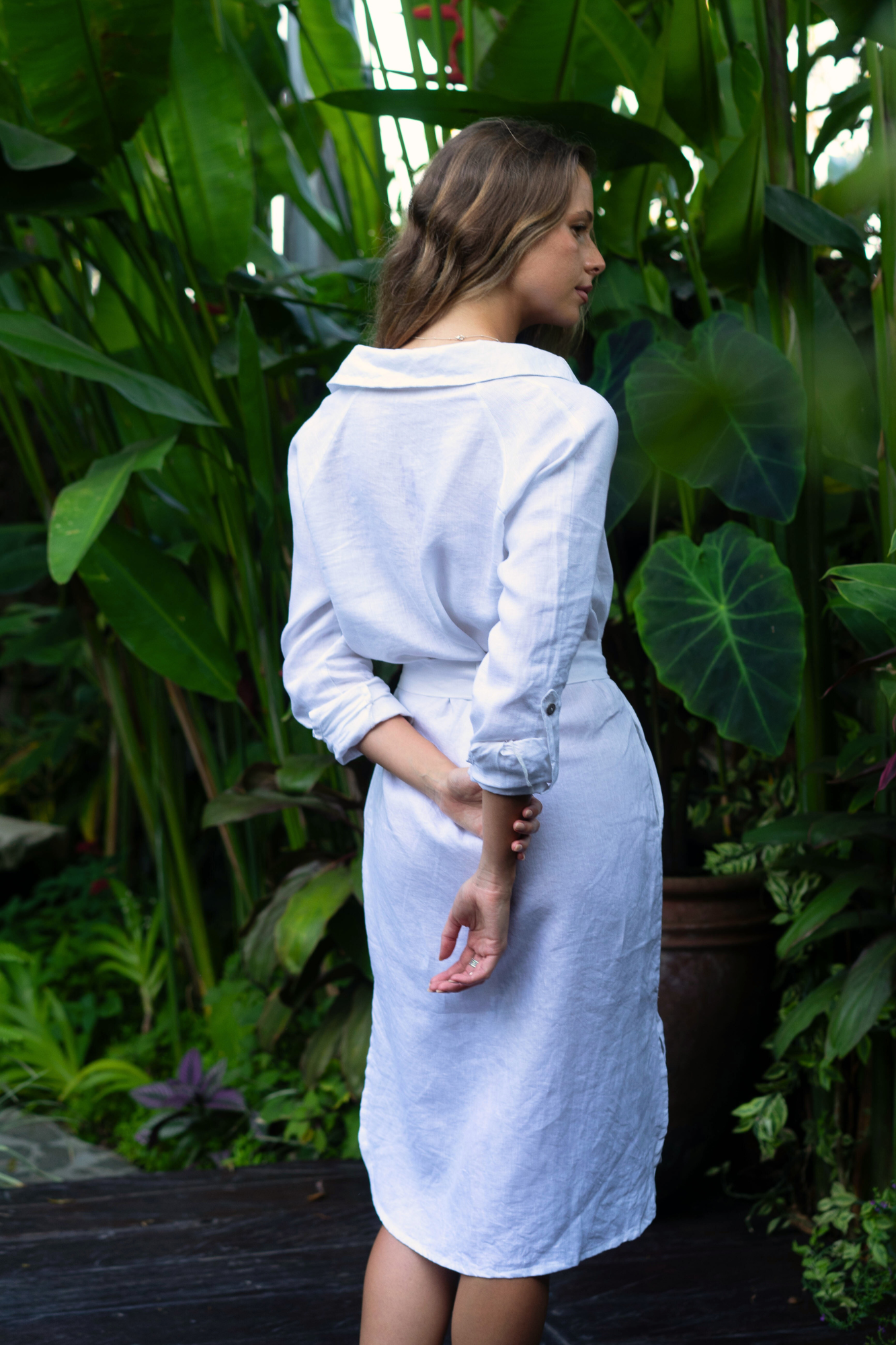 TMB Essential Linen Shirt Dress - White