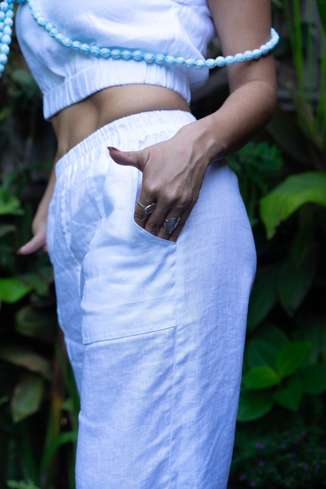'Cancun' Linen Pant - White/Sand/Black