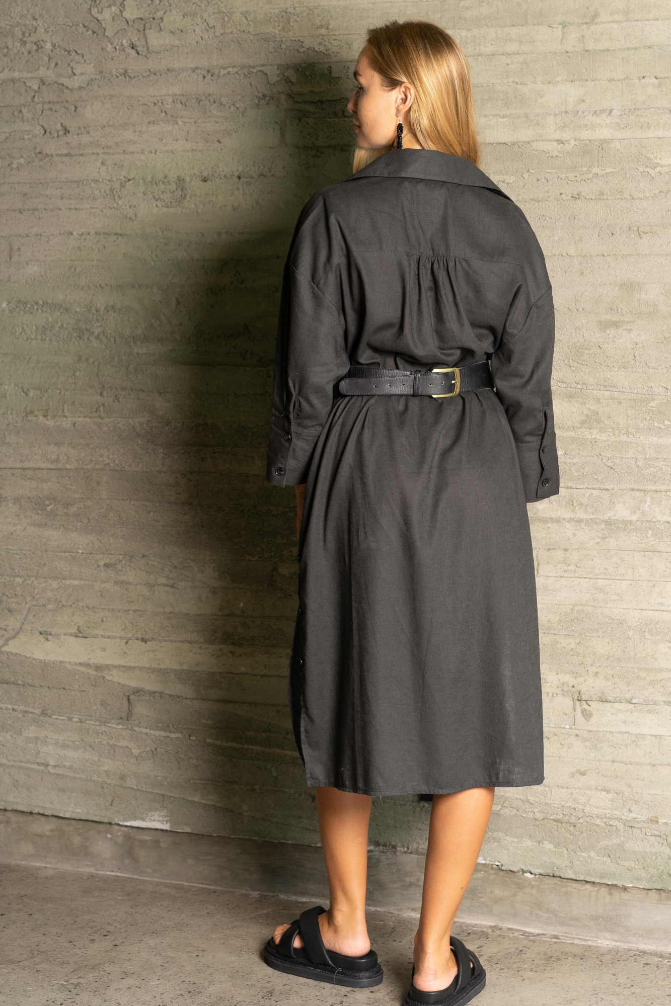 'Nadia' Linen Coat/ Dress - Charcoal