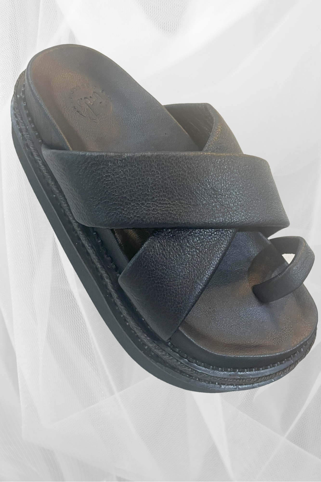 TMB 'Milly' Leather Slides - Black