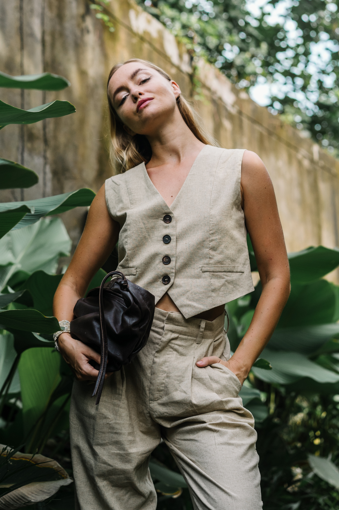'Dixie' Linen Crop Vest