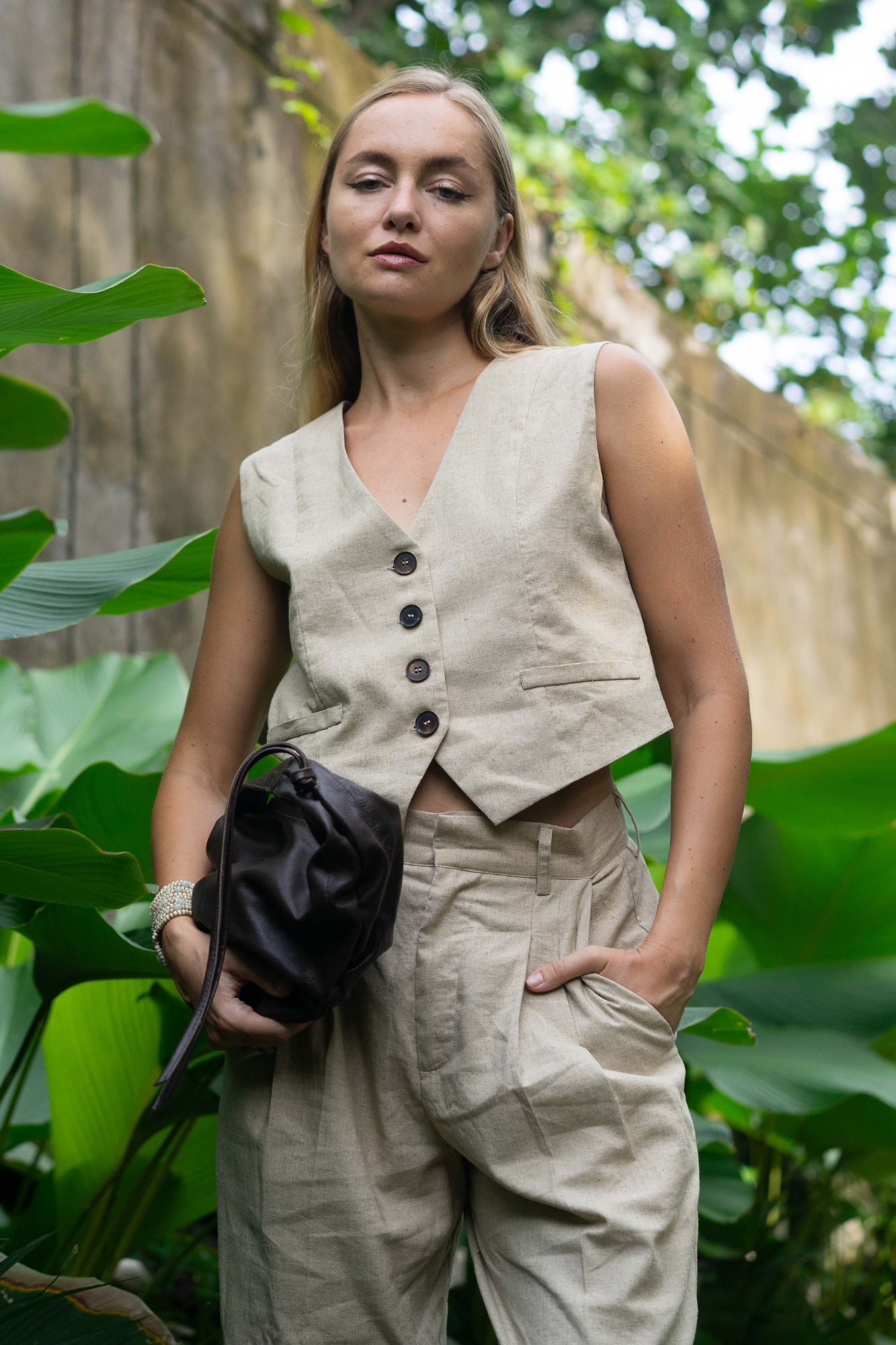 'Dixie' Linen Crop Vest