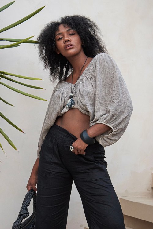 'Alice' Crop Top - Black/Taupe