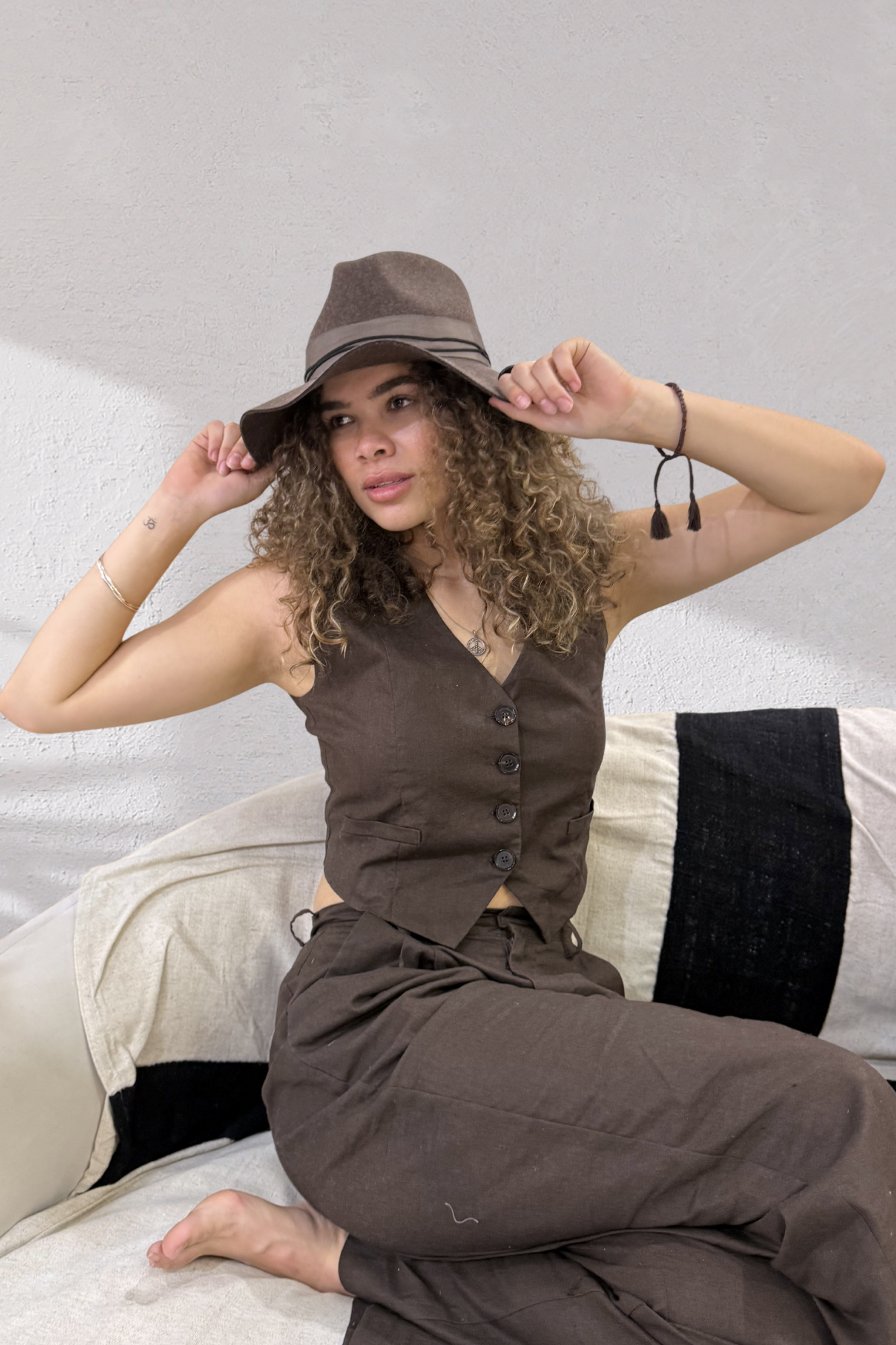 'Dixie' Linen Crop Vest