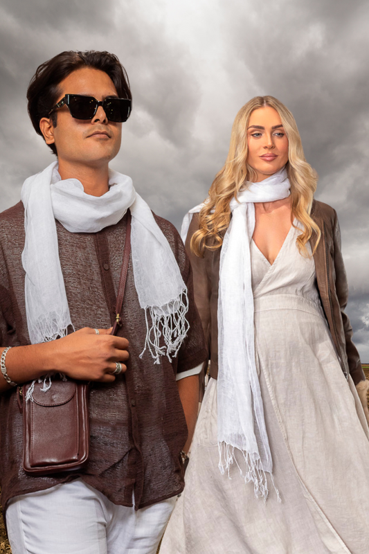 'TMB' Linen Scarf - White