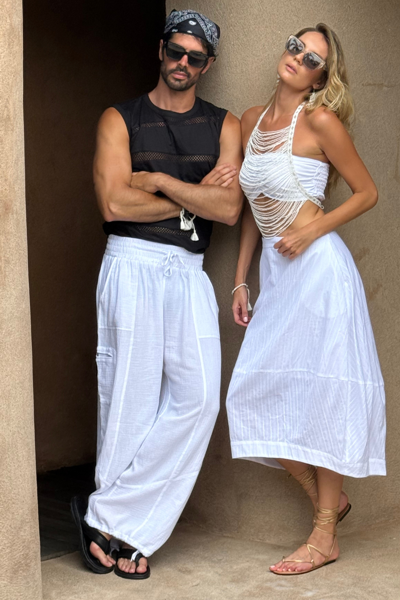 'Nahla' - White - Cotton Top & Skirt Set
