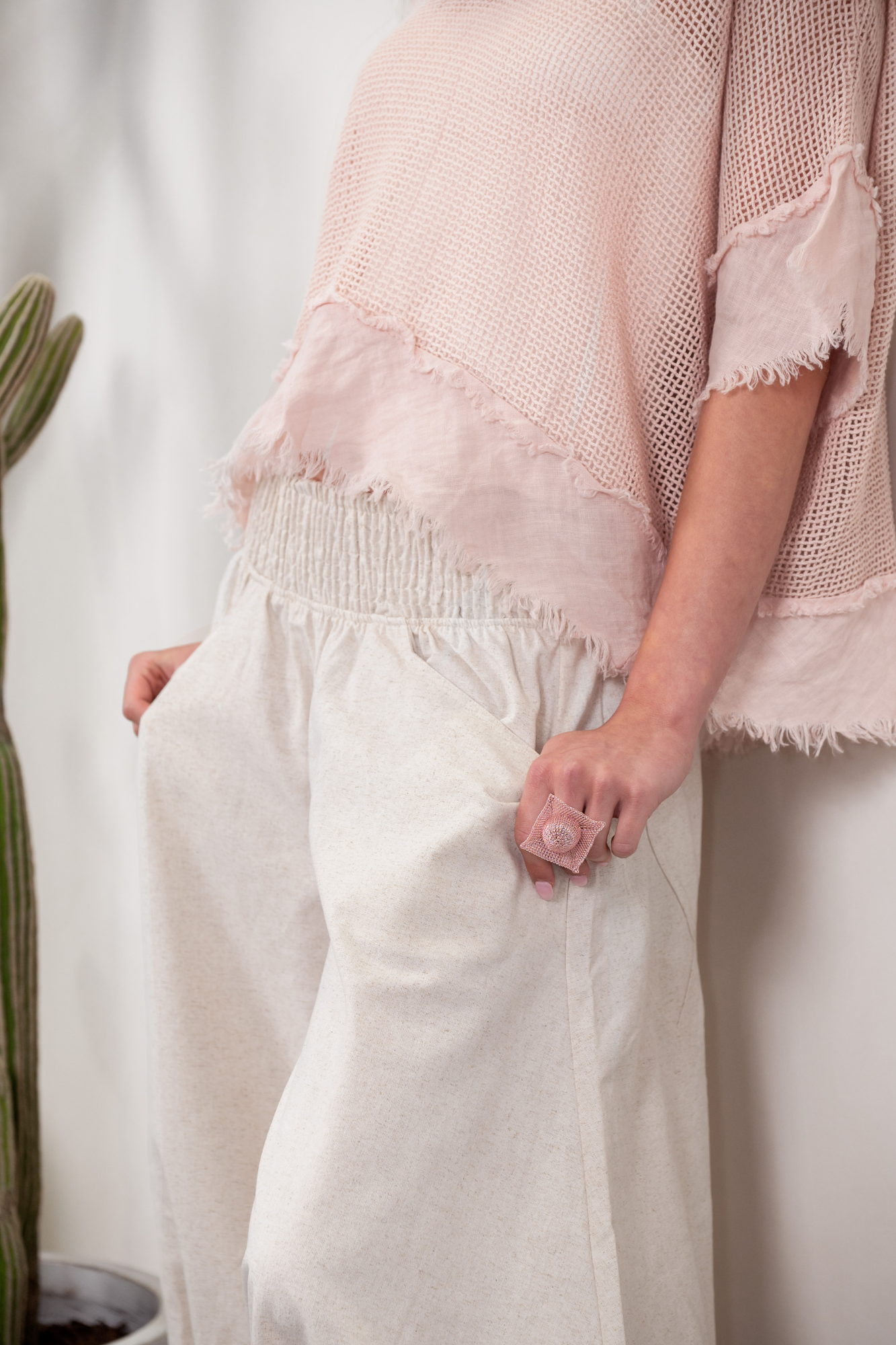 'Hannah' Linen / Cotton Pant - Black/Natural