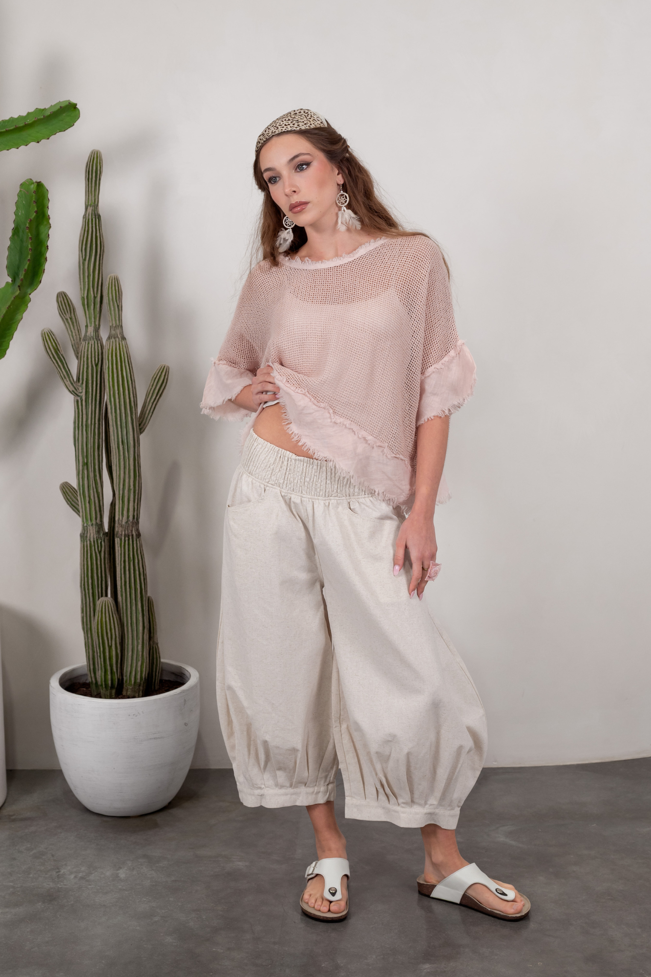 'Hannah' Linen / Cotton Pant - Black/Natural